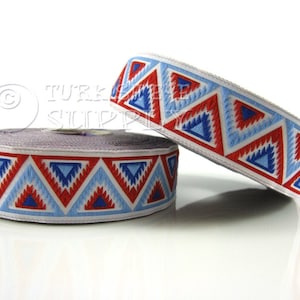 Chevron Woven Border, Embroidered Ribbon, Sewing Trim, Blue, Red, And White, Jacquard Ribbon, Ethnic Ribbon, Jacquard Trim, 1m