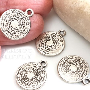 Greek Phaistos Disc Charms, Silver Plated Greek Coins, Ancient Minoan Cretan, Mini Rustic Silver Disc Charms, 4 pc