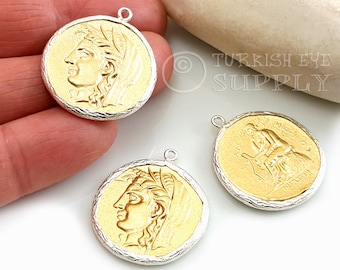 Dije de moneda griega antigua de oro, dije de moneda de la diosa Artemisa, colgante de moneda con medallón de plata, 1 pieza