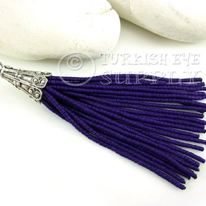 Royal Blue Beaded Tassel, Afghan Beaded Tassel, Silver Plated Cap, Tibetan Beaded Tassel, Heishi Beaded Tassel, Earring Tassel
