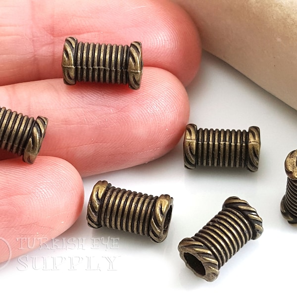 Bronze Tube Beads, Tribal Spacer Beads, Mini Tube Beads, Bronze Spacer Beads, Bracelet Beads, Antique Bronze Plated Jewelry Findings, 10pc