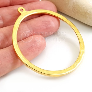 Large Gold Hoop Pendant, Rustic Hoop Pendant, Large Circle Pendant, Gold Hoop, Large Gold Ring Pendant, 22k Gold Plated Hoop Connector, 1 pc