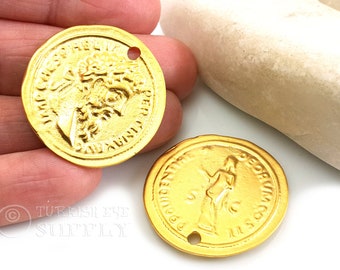 Greek Gold Coin Charm, Large Greek Coin Pendant, Gold Medallion Pendant, Roman Coin Charm, Medallion Jewelry, Coin Jewelry, 1 Pc