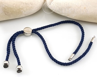 Navy Cord Bracelet Blank, Adjustable Bracelet Blank, Sliding Silver Clasp, Friendship Bracelet Blank, Cord Bracelet Connector, 2mm