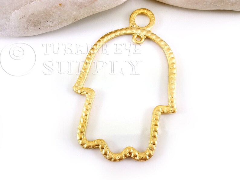Large Hamsa Necklace Charm Hand of Fatima Hamsa Frame Pendant Large Hamsa Pendant Turkish Jewelry 22k Gold Plated Hamsa Cut Out Hamsa