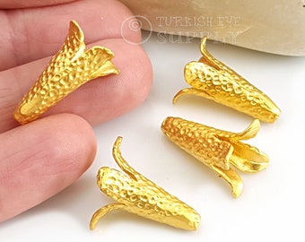 Tapas de cono doradas, tapa de cuentas con forma de flor, tapas de extremo de cuentas martilladas, tapas de cono grandes, 2 piezas