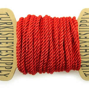Silk Braid Cord, Red Cord, Twisted Silk Rope, 3.5mm Cord, 1 Meter, Rayon Satin Cord, Necklace Cord, Bracelet Cord, Jewelry Supplies