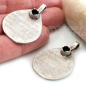 Tropfen Medaillon Anhänger, Antikes Silber überzogene arabische Kalligraphie Anhänger, türkischer Schmuck, 1Pc
