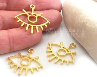 Dijes de ojo dorado, Dijes de mal de ojo, Colgante de ojo dorado, Ojo dorado, Hallazgos de mal de ojo, Joyas de talismán, Joyas de mal de ojo turco, 4 piezas