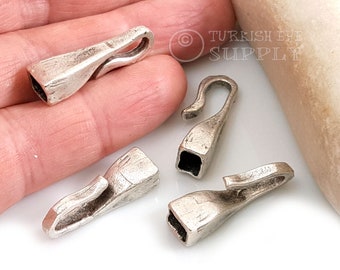 Silver Cord End Hook Clasp, Silver Hook Clasps, Silver Bracelet Clasp Findings, Leather Cord End Findings, 4Pc