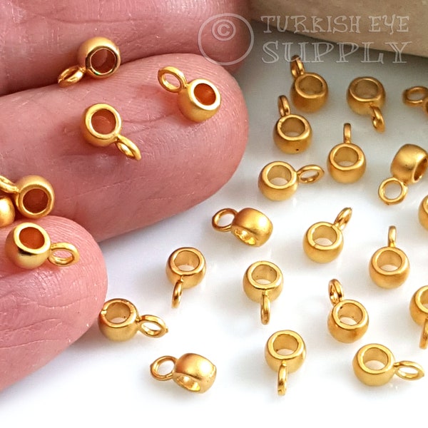 Tiny Gold Bails, Gold Cord Bails, Necklace Chain Bail, Mini Charm Holder, Slider Bead Bead Bail, 20pc