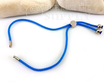 Cord Bracelet Blank, Blue Adjustable Bracelet Blank, Sliding Silver Clasp, Friendship Bracelet Blank, Cord Bracelet Connector, 2mm