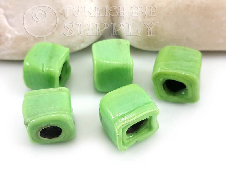 Cube Glass Beads Artisan Handmade Glass Beads Evil Eye Beads Bohemian Jewelry Traditional Turkish Glass Beads Green Glass Beads