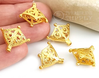 Tapas de cuentas cónicas de filigrana chapadas en oro de 22 k, tapas de extremo de cuentas cónicas, 2 piezas