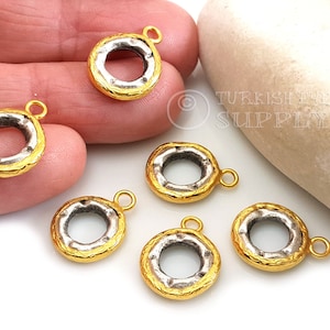 Ancient Greek Coin, Gold Plated Bezel, Rustic Hole Coin, Silver Coin Pendant, Hoop Coin Pendant, Silver Medallion, Medallion Necklace, 1 pc