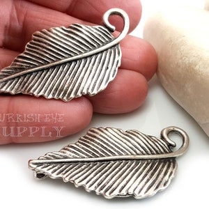 Silver Leaf Charm, Large Silver Leaf Pendant, Antique Silver Plated, Silver Leaf Jewelry Findings, Turkish Jewelry, 1Pc