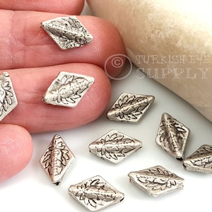 Silver Diamond Spacer Beads, Tribal Bead Spacers, Silver Bracelet Beads, Silver Slide Bead, Tribal Findings, Jewelry Components, 10 pc