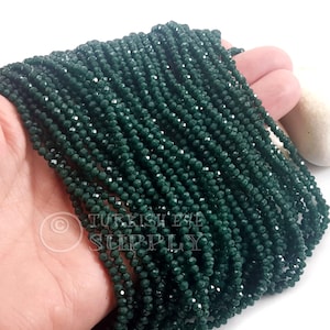 2mm Pine Green Crystal Beads, Faceted Crystal Rondelle Spacer Bead Strands