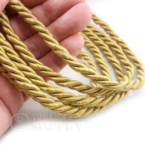 Light Gold Twisted Silk Rope, 7mm Rayon Satin Cord, Beading Supply, 1 Meter