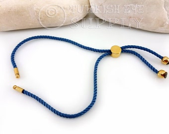 Cord Bracelet Blank, Blue Adjustable Bracelet Blank, Sliding Gold Clasp, Friendship Bracelet Blank, Cord Bracelet Connector, 2mm