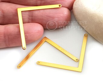 Gold Chevron Charms, 22k Gold Plated Brass, Chevron Connector Blanks, 2.5x40mm, 4Pc