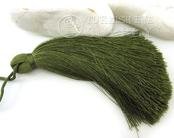 Dark Olive Green Large Thick Thread Tassel, Hand Made Tassel, Silk Thread Tassel, Bookmark Tassel, Mala Tassel, Home Deco, 1pc, CC955