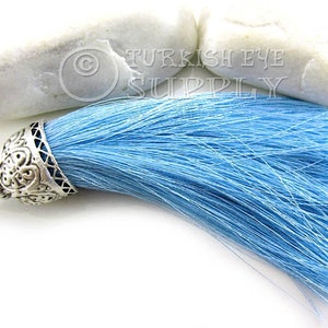 Large Sky Blue Tassel, Antique Silver Plated Cap, Turkish Hand Made Silk Thread Tassel Findings, Tassel Necklace,  Jewelry Supplies, 1Pc