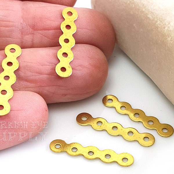 Raw Brass Multiple Hole Separator Bars, Rectangle Tag Connectors, 5-6 -8 Hole Spacer Bars, Multi Strand Connector Findings Components