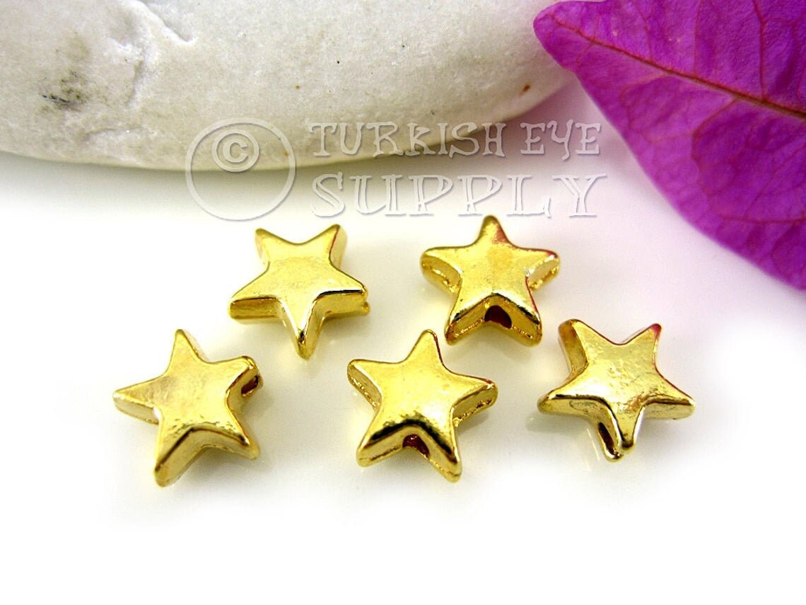 Star Slider Charm (6 pieces) Gold Plated Little Star Spacer Beads Pendant