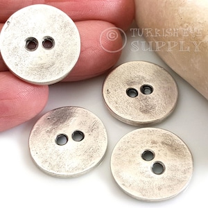 Silver Button Charms, Silver Button Closure, Large Silver Plated Button, Round Button Clasps, Metal Button, Jewelry Supplies, 4Pc