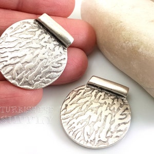 Silver Large Disc Pendant, Textured Dome Pendant, Ethnic Necklace Pendant, Antique Silver Plated, Bohemian Jewelry, Turkish Jewelry, 1pc