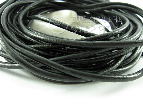 Black, 5mm Round Leather Cord, sold by the foot – Nature Beads