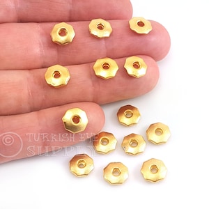 24k Shiny Gold Plated Hexagon Saucer Beads, Geometric Jewelry, Gold Spacer Beads, 10Pc