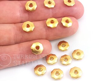 24k Shiny Gold Plated Hexagon Saucer Beads, Geometric Jewelry, Gold Spacer Beads, 10Pc
