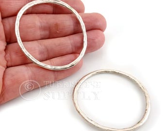 Large Hoop Pendant, Large Circle Loop Pendant, Silver Hoop Charm, Silver Plated, Hoop Connector, Jewelry Component, Hoop Pendant, 1 pc