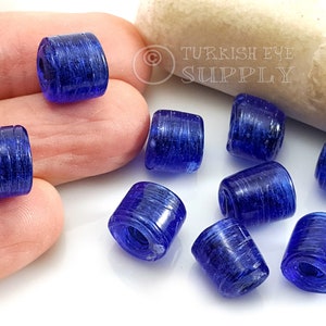 Blue Glass Beads, Glass Tube Beads, Tube Spacer Beads, Artisan Handmade Glass Beads, Traditional Turkish Glass Beads, 10Pc