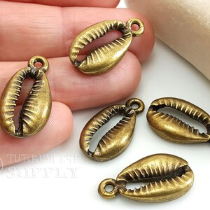 Bronze Cowrie Shell Charms, Shell Necklace, Shell Necklace Charms, Bronze Shell Charms, Nautical Charms, Summer Jewelry, Beach Charms, 3Pc