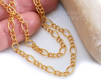 22k Gold Plated Oval Link Chain, Unsoldered Links, 1 Meter-3.3 Feet