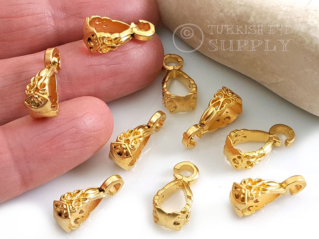 Gold Pendant Bails, Necklace Connector Bails, Open Loop Bail, 22k Gold