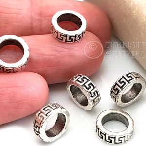 Large Silver Spacer Beads, Tribal Beads, Round Silver Beads, Silver Hoop Beads, Large Hole Beads, Bracelet Beads, Silver Bead Findings, 8pc