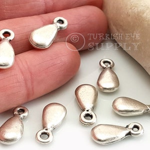 Silver Teardrop Charms, Mini Teardrop Charms, Silver Plated Drop Charms, Chunky Teardrop Charms, Jewelry Findings, 8Pc