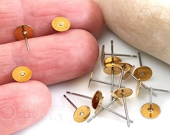 Poste de pendiente plano de 8 mm, postes de pendiente de acero inoxidable, pendientes de botón planos de latón crudo, accesorios para pendientes, pendientes de botón