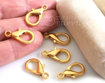 Large Lobster Clasp, Gold Parrot Clasps, Gold Lobster Claw Clasp, 11x21mm, 22k Gold Plated, Jewelry Clasp Findings, 5 Pc