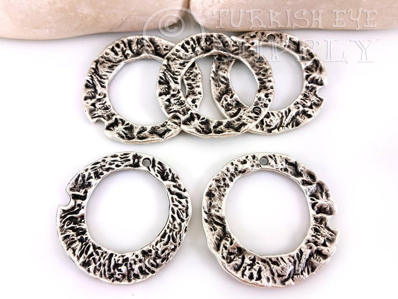 Large Loop Connector Hammered Loop Pendant 2Pc Organic Textured Hammered Circle Silver Hoop Pendant Jewelry Components Hoop Charms
