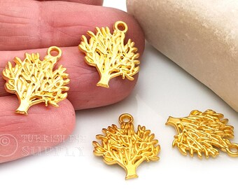 Gold Tree of Life Pendant, Tree of Life Charms, Gold Tree Charms, Gold Jewelry Components Findings, 5pc