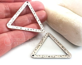 Large Silver Triangle Pendant, Hammered Triangle Charm, Rustic Silver Triangle Pendant, Geometric Jewelry, Necklace Jewelry Findings, 1 Pcpc