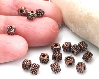Copper Cube Beads, Tiny Cube Beads, Copper Spacer Beads, Cube Beads, Flower Stamped Cube Beads, Spacer Findings, Turkish Jewellery, 25 pc