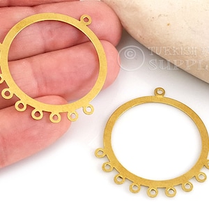 Brass Chandelier Earring Blanks, Brass Hoop Charms, 10 Loop Raw Brass Connector Findings, 6pc