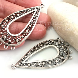Large Silver Filigree Multiloop Charms, Chandelier Earring Components, Filigree Pendants, Silver Jewelry, Multiloop Connectors, 2 Pc