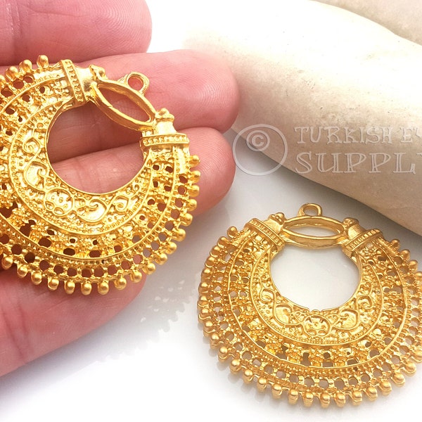 Filigree Chandelier Earring Charms, Gold Earring Components, 22k Gold Plated, Filigree Pendant, Oriental Earrings, Gold Jewelry Findings